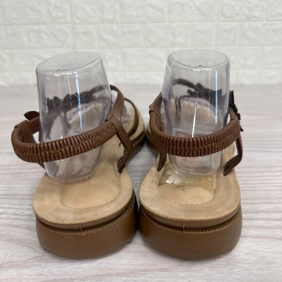 Andiamo Sandals SZ 11M Brown Tan 3D Flower Elastic Slingback Strappy Flat Thong - Picture 5 of 10